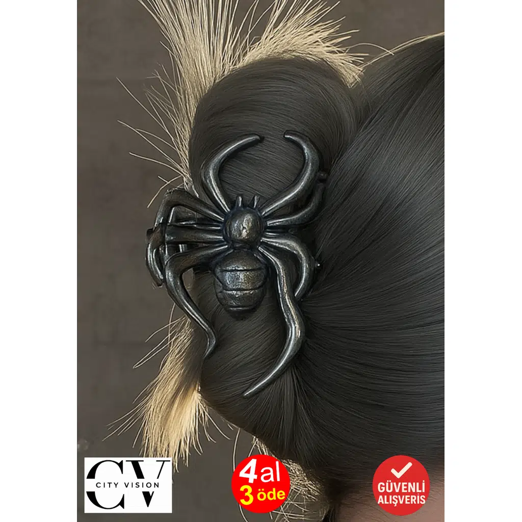 Örümcek Tasarımlı Metal Mandal Saç Tokası Siyah Renk 11 cm – Şık ve Farklı Stil Aksesuarı