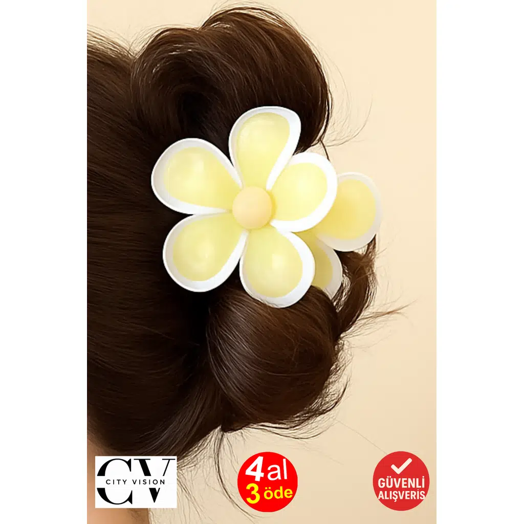  Papatya Model Sarı Renk 7 cm Mandal Saç Tokası – Şık ve Dayanıklı