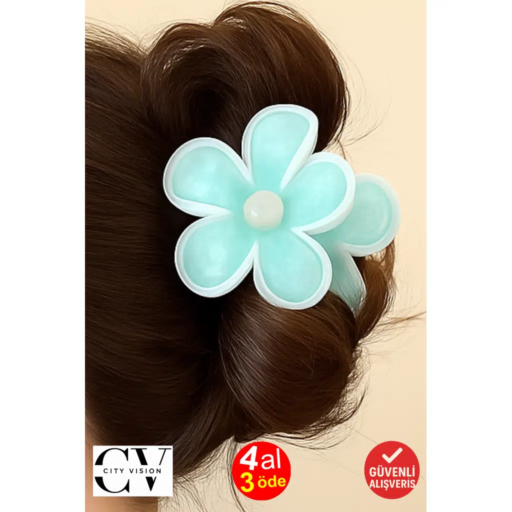  Papatya Model Turkuaz Renk 7 cm Mandal Saç Tokası – Şık ve Dayanıklı