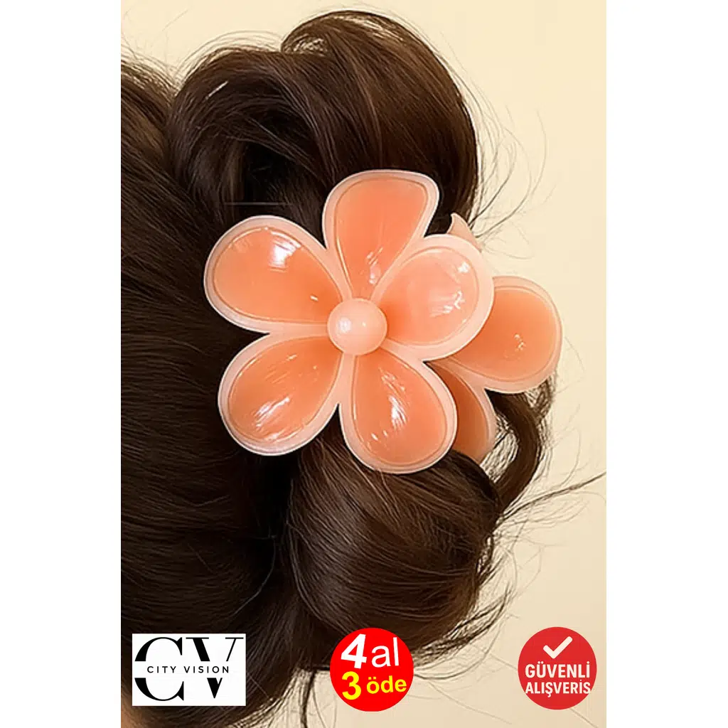  Papatya Model Yavruağzı Renk 7 cm Mandal Saç Tokası – Şık ve Dayanıklı