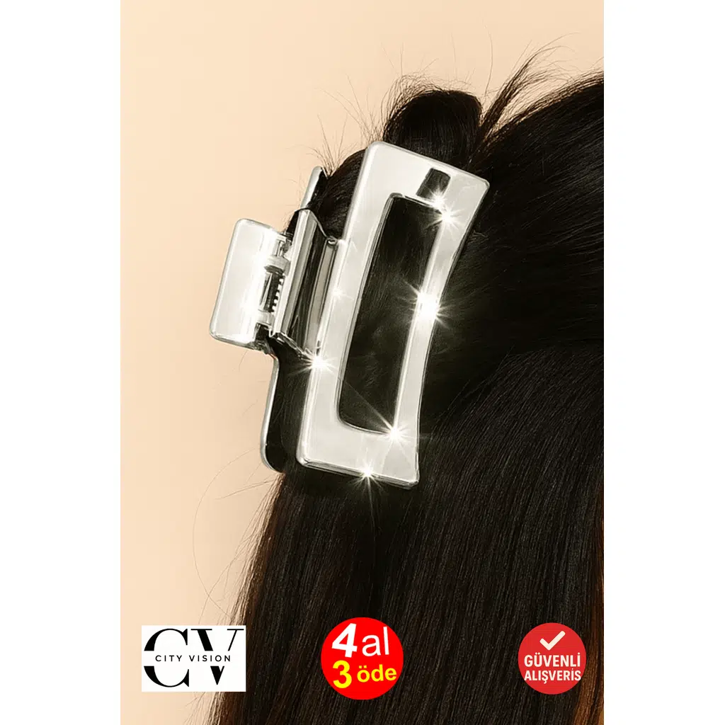 Parlak Gümüş Renk Dikdörtgen Mandal Toka 10 cm - Şık ve Dayanıklı