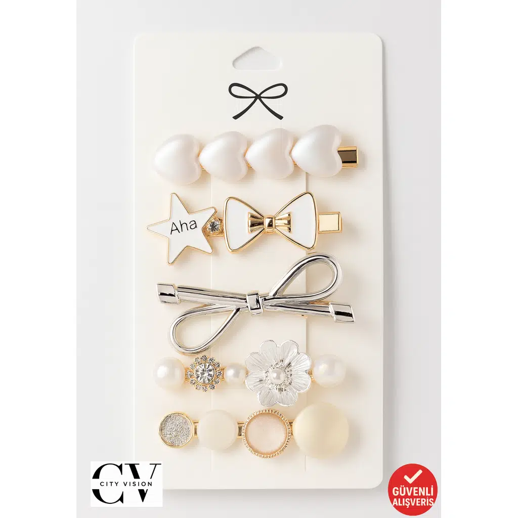 Parlak İnci Tasarımlı 5’li Saç Tokası Seti – 6 cm 