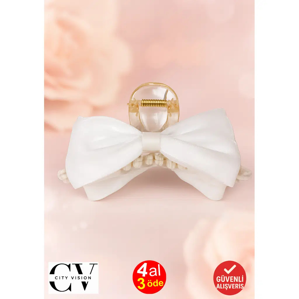 Parlak Saten Beyaz Fiyonk Çift Taraflı Mandal Toka 11 cm