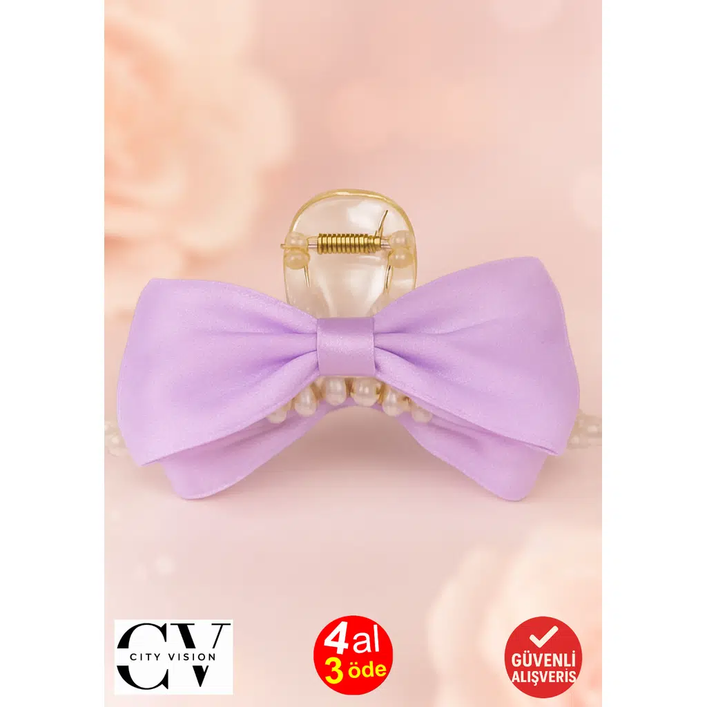 Parlak Saten Mor Fiyonk Çift Taraflı Mandal Toka 11 cm