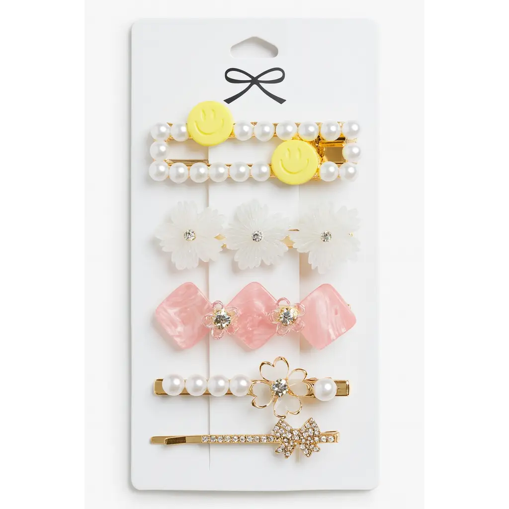 Parlak ve Şık 5'li 6 cm Saç Tokası Seti – İnci, Çiçek ve Taş Detaylı