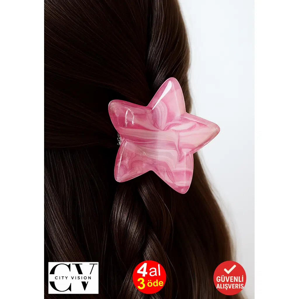 Pembe-Beyaz Degrade Renk Yıldız Model Kemik Mandal Toka 4 cm Küçük Boy