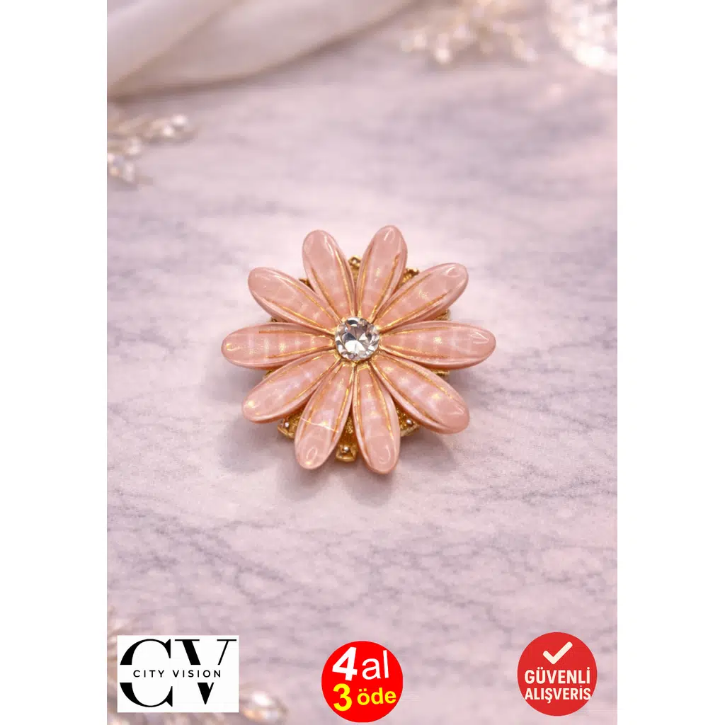 Pembe Çiçek Model Kristal Detaylı Mini Saç Tokası – Şık ve Zarif Mandal Toka 2,5 cm