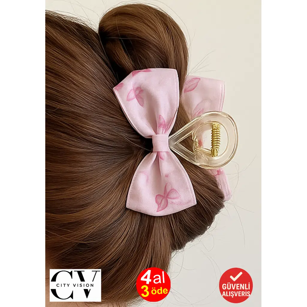 Pembe Kelebek Desenli Fiyonk Model Şeffaf Mandal Saç Tokası 11 cm – Şık ve Zarif Tasarım
