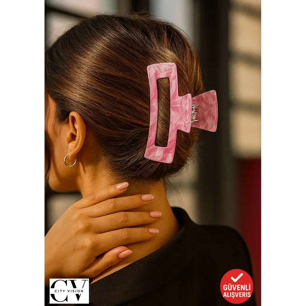 Pembe Mermer Desenli 10 cm Kemik Mandal Saç Tokası – Şık ve Dayanıklı 