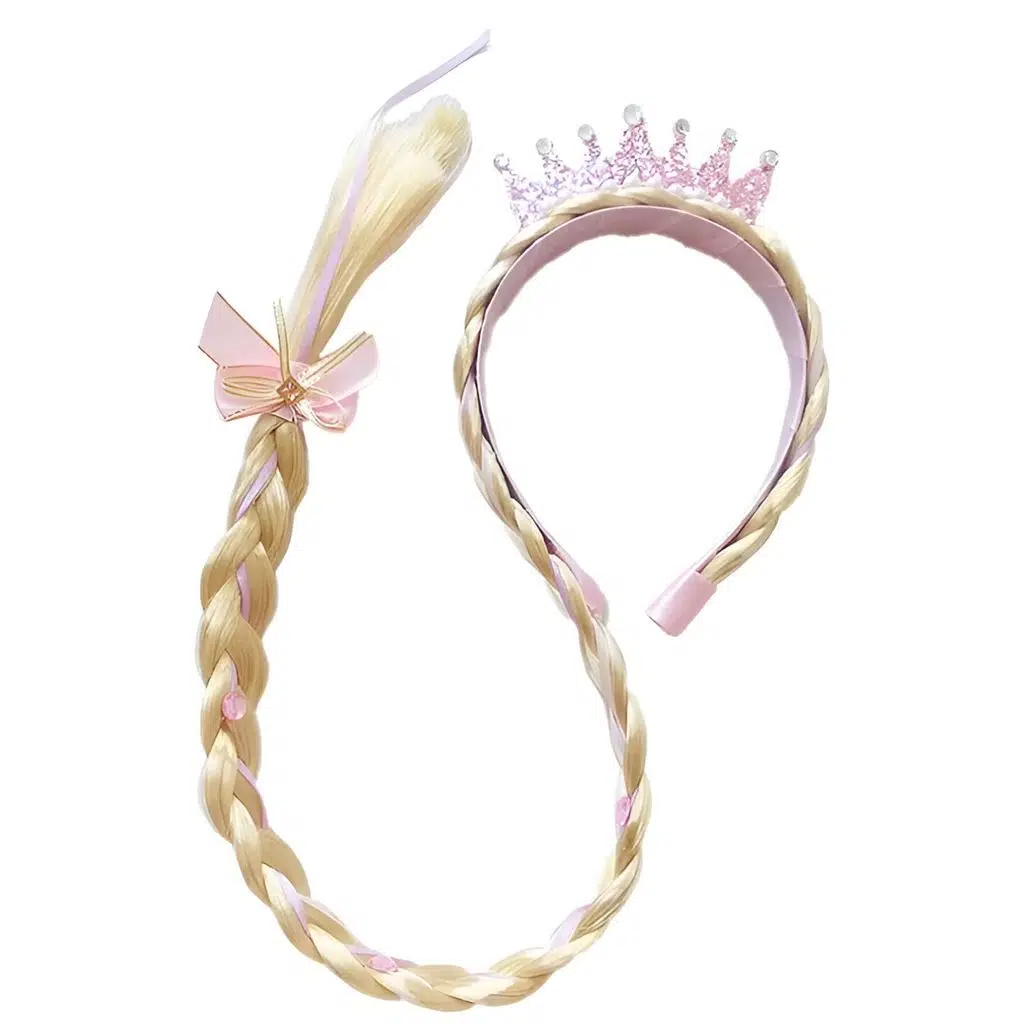 Pembe Prenses Çocuk Taç - Postiş Saçlı - Premium Ürün