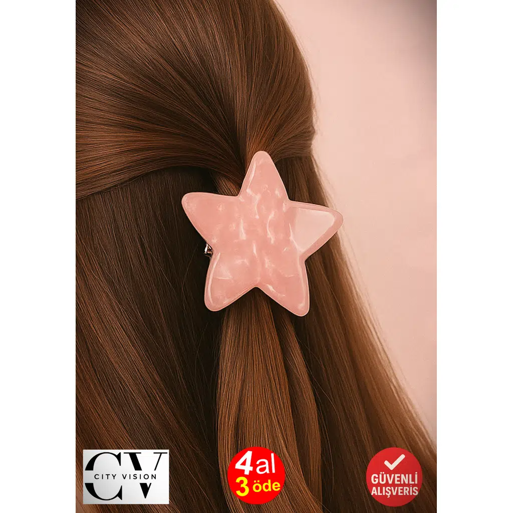 Pembe Renk Yıldız Model Kemik Mandal Toka 4 cm Küçük Boy