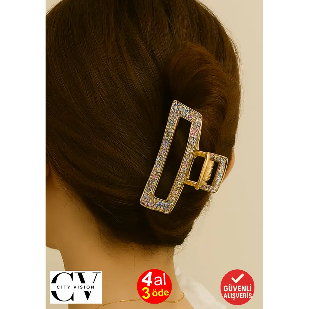 Renkli Taşlı Metal Mandal Saç Tokası 9 cm – Işıltılı ve Zarif Tasarım