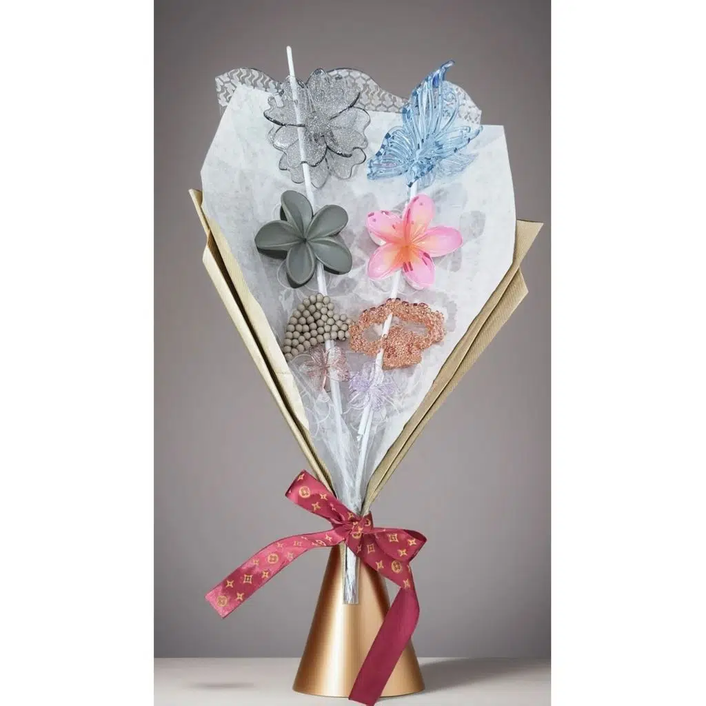 Saç Tokası Buketi - 8 Adet Orta Ve Büyük Boy - Karışık Model Ve Renk Gelecektir - Hediyelik