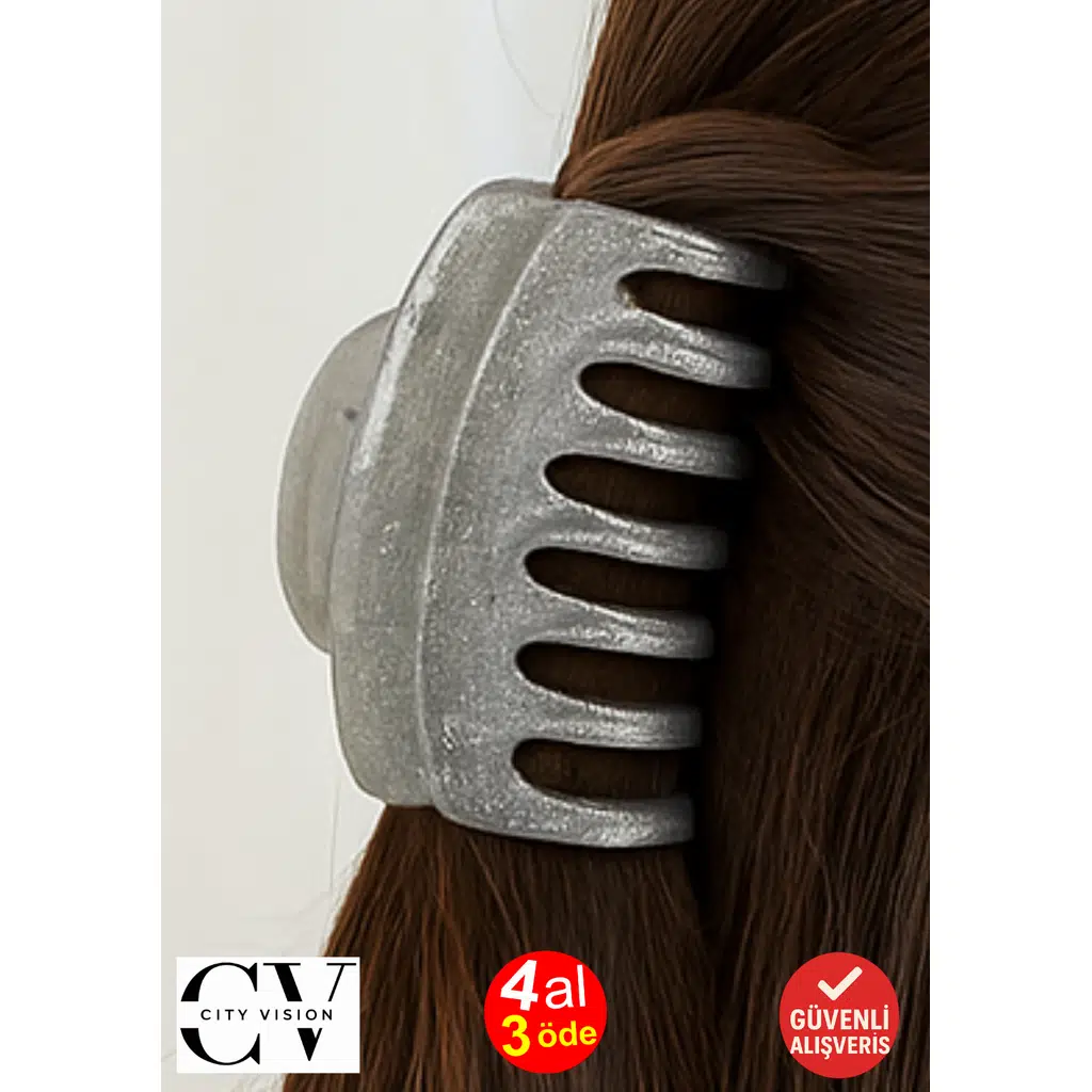 Simli Gri Renk Tırmık Model Mandal Toka 11 cm - Şık ve Dayanıklı