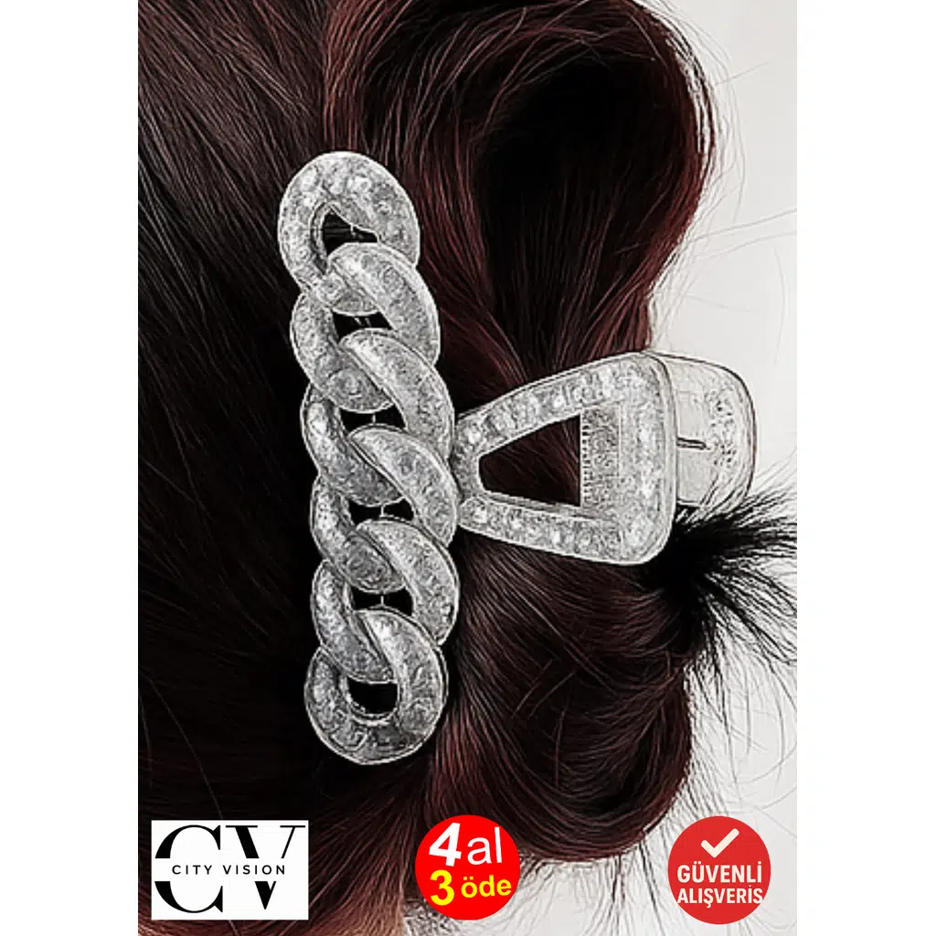 Simli Gri Renk Zincir Model Mandal Toka 11 cm - Şık ve Dayanıklı