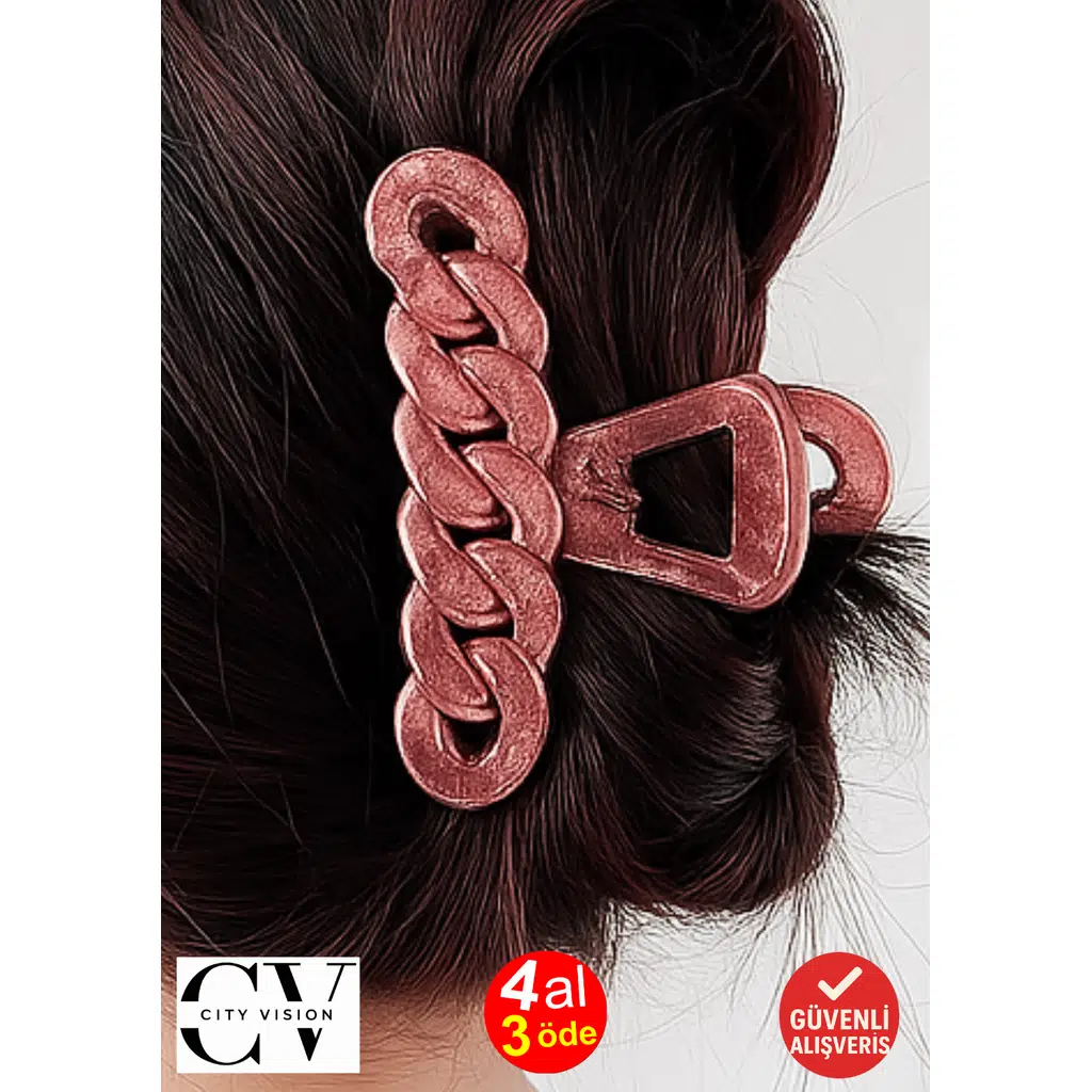 Simli Gül Kurusu Renk Zincir Model Mandal Toka 11 cm - Şık ve Dayanıklı