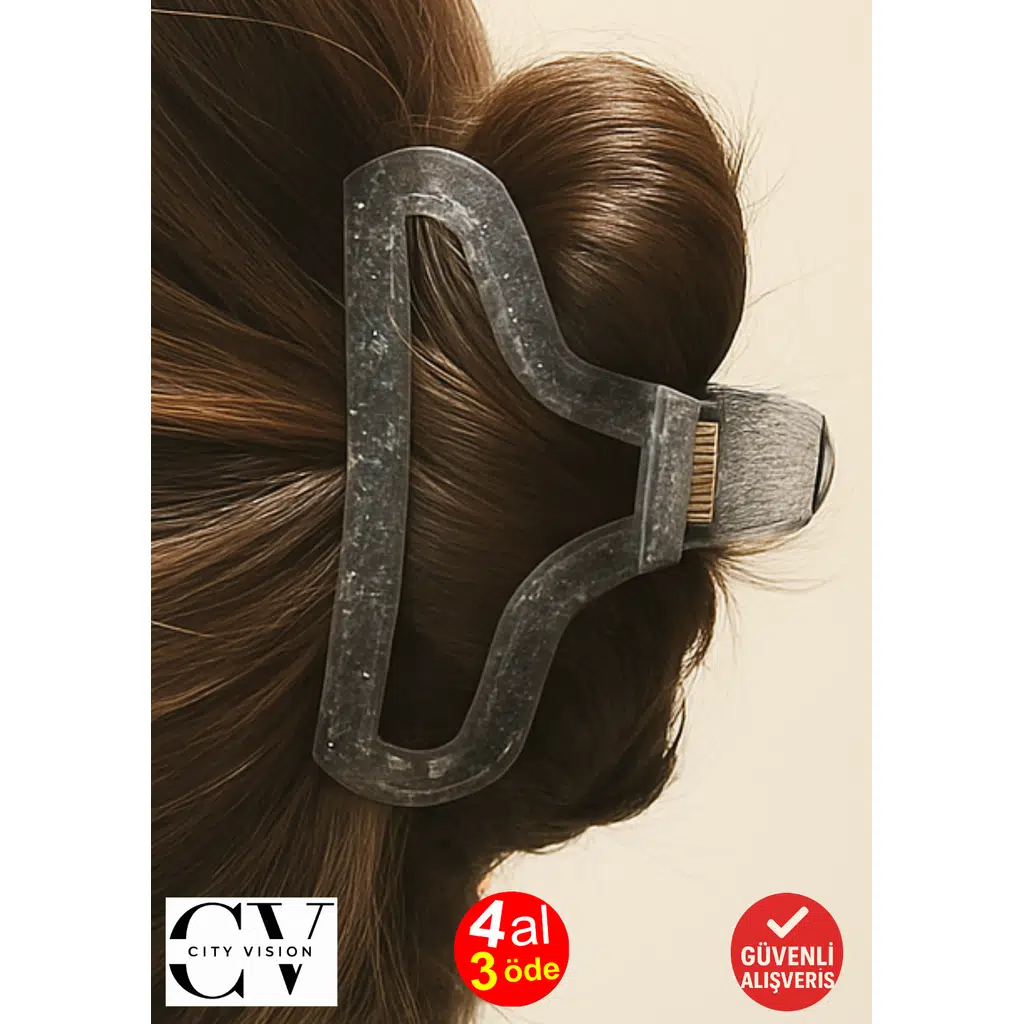 Simli Oval Model Gri Renk 11 cm Kadın Mandal Saç Tokası - Şık ve Dayanıklı