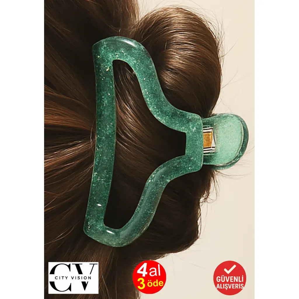 Simli Oval Model Su Yeşili Renk 11 cm Kadın Mandal Saç Tokası - Şık ve Dayanıklı