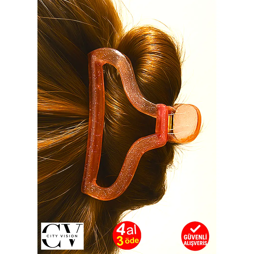 Simli Oval Model Turuncu Renk 11 cm Kadın Mandal Saç Tokası - Şık ve Dayanıklı