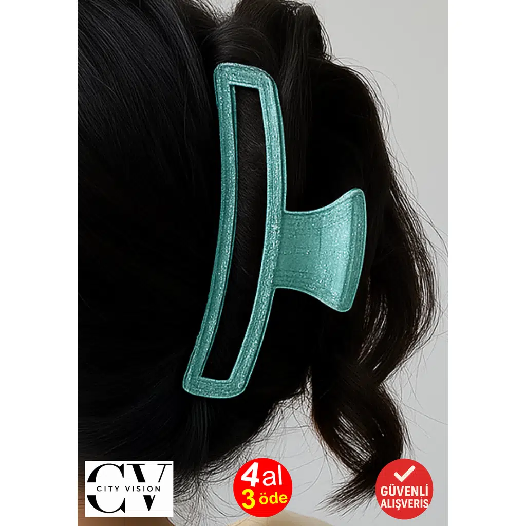 Simli Su Yeşili Renk Eliptik Model Mandal Toka 11 cm - Şık ve Dayanıklı