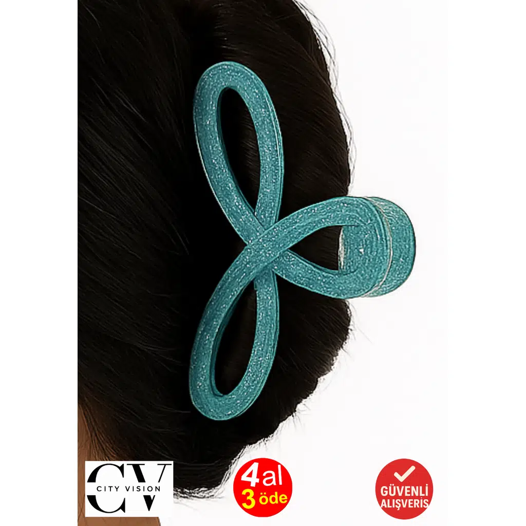 Simli Su Yeşili Renk Kurdele Model Mandal Toka 11 cm - Şık ve Dayanıklı