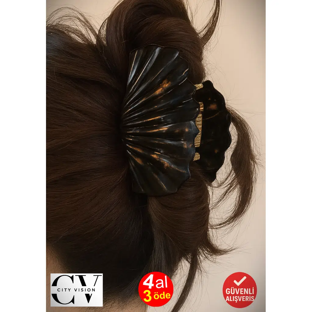 Siyah Renk Mermer Desenli 8 cm Kadın Mandal Saç Tokası