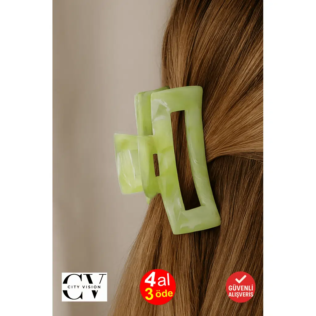 Su Yeşili Mermer Desenli 10 cm Kemik Mandal Saç Tokası – Şık ve Dayanıklı 