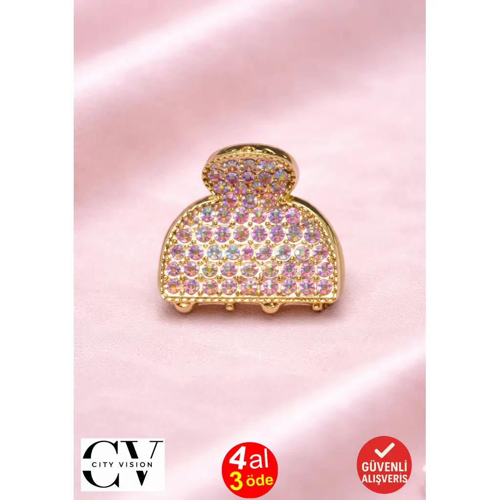 Taşlı Çan Formlu Gold Mini Kadın Saç Tokası – Renkli Işıltılı Metal Mandal Toka 2 cm