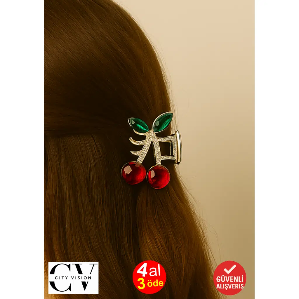 Taşlı Kiraz Model Metal Küçük Boy 3 cm Gümüş Renk Mandal Toka