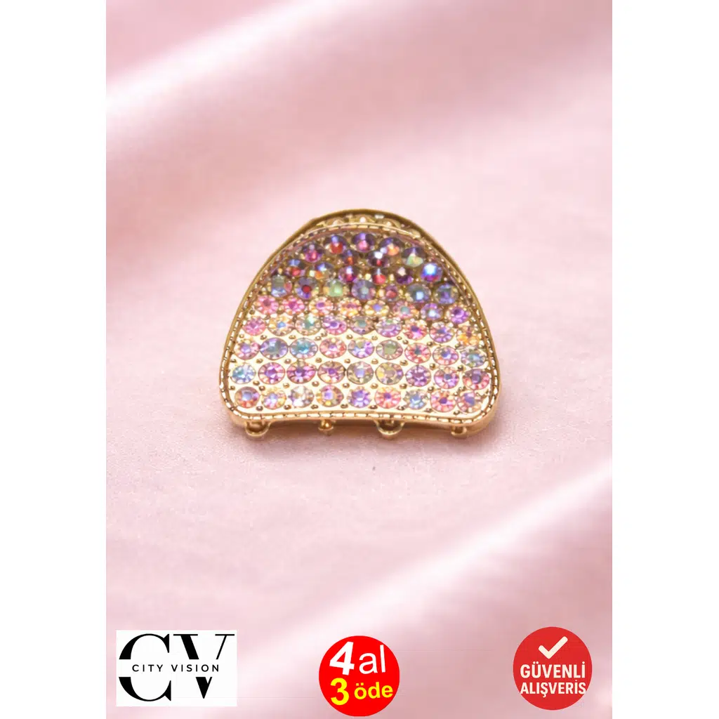 Taşlı Yarım Daire Gold Mini Kadın Saç Tokası – Renkli Işıltılı Metal Mandal Toka 2 cm