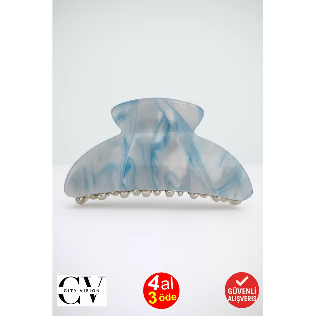 Turkuaz Mermer Desenli 7 cm Kemik Mandal Toka - Şık ve Dayanıklı