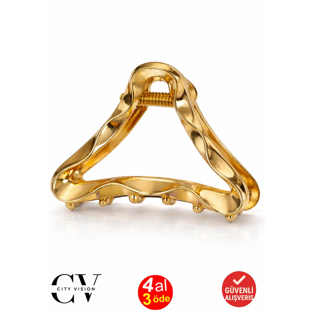 Üçgen Model Gold Saç Tokası – Modern Metal Mandal Toka 6 cm