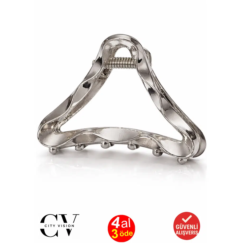 Üçgen Model Gümüş Saç Tokası – Modern Metal Mandal Toka 6 cm