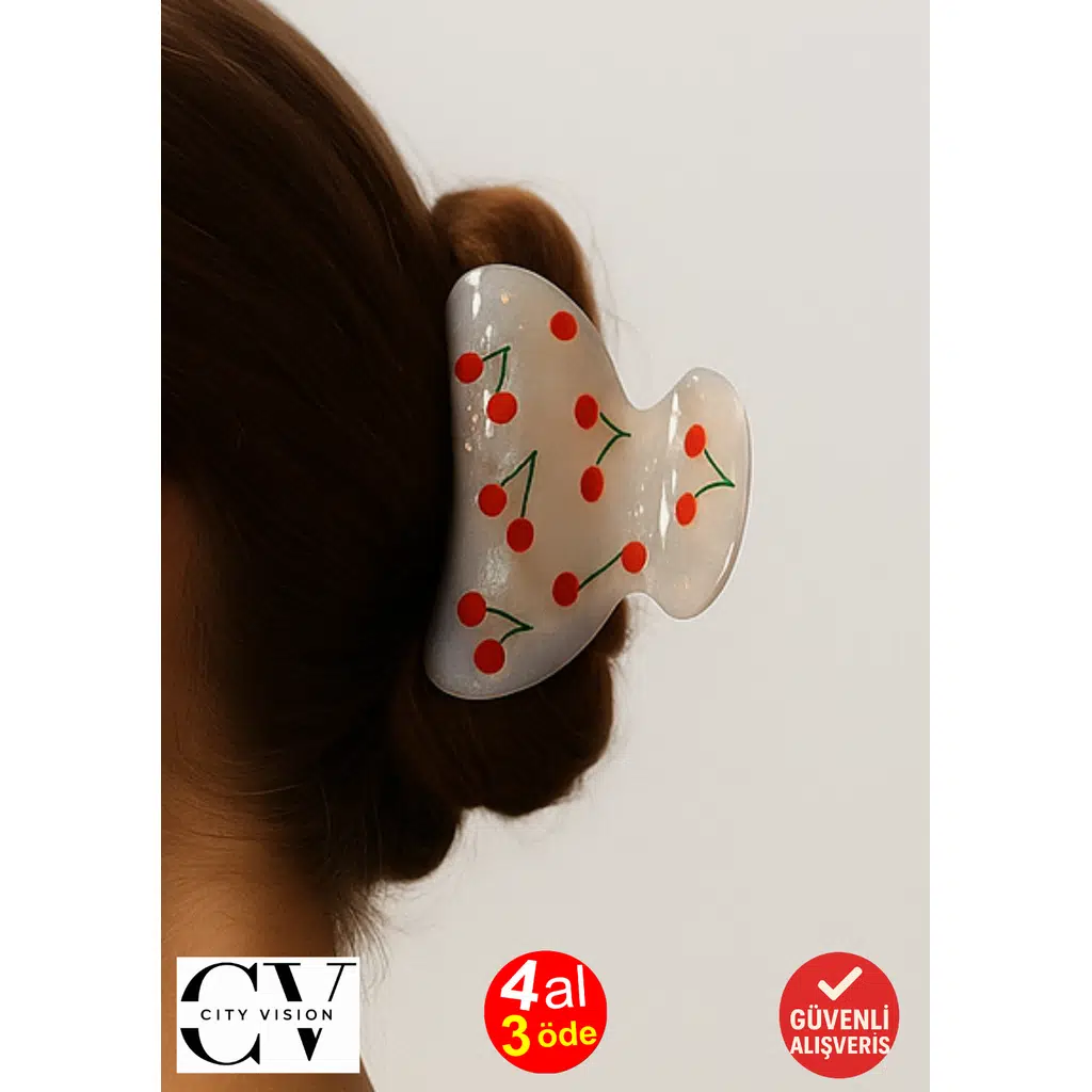 Vişne Desenli Sedef Görünümlü Mandal Saç Tokası 9 cm – Zarif ve Eğlenceli Tasarım