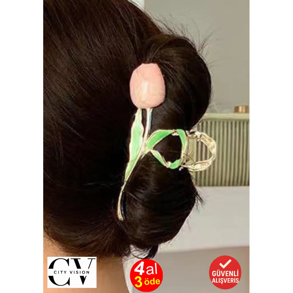 Yavruazğı Lale Model Saç Tokası – Zarif Çiçekli Metal Mandal Toka 11 cm