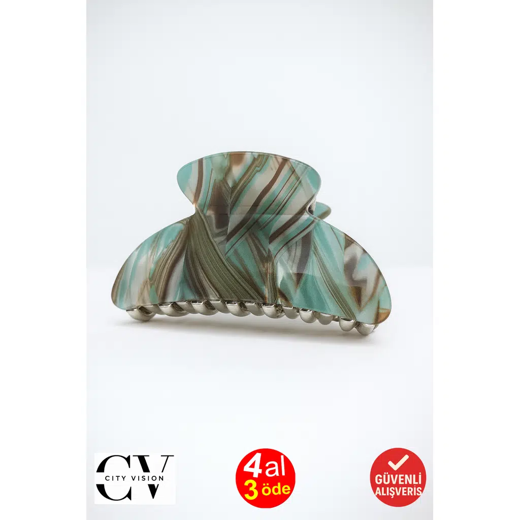 Yeşil Mermer Desenli 7 cm Kemik Mandal Toka - Şık ve Dayanıklı