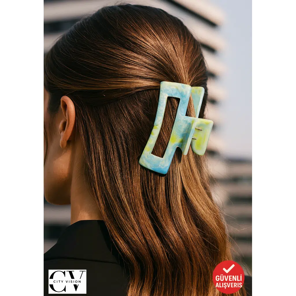 Yeşil Mermer Desenli 10 cm Kemik Mandal Saç Tokası – Şık ve Dayanıklı 