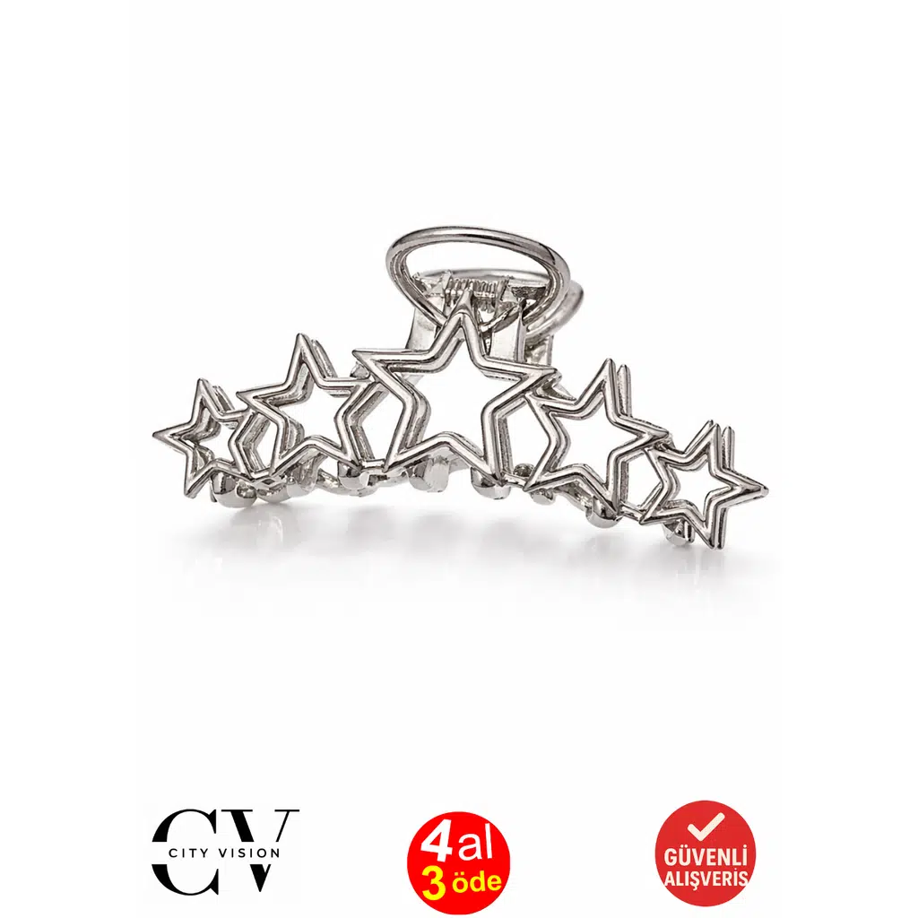 Yıldız Model Gümüş Saç Tokası – Şık Metal Mandal Toka 8 cm