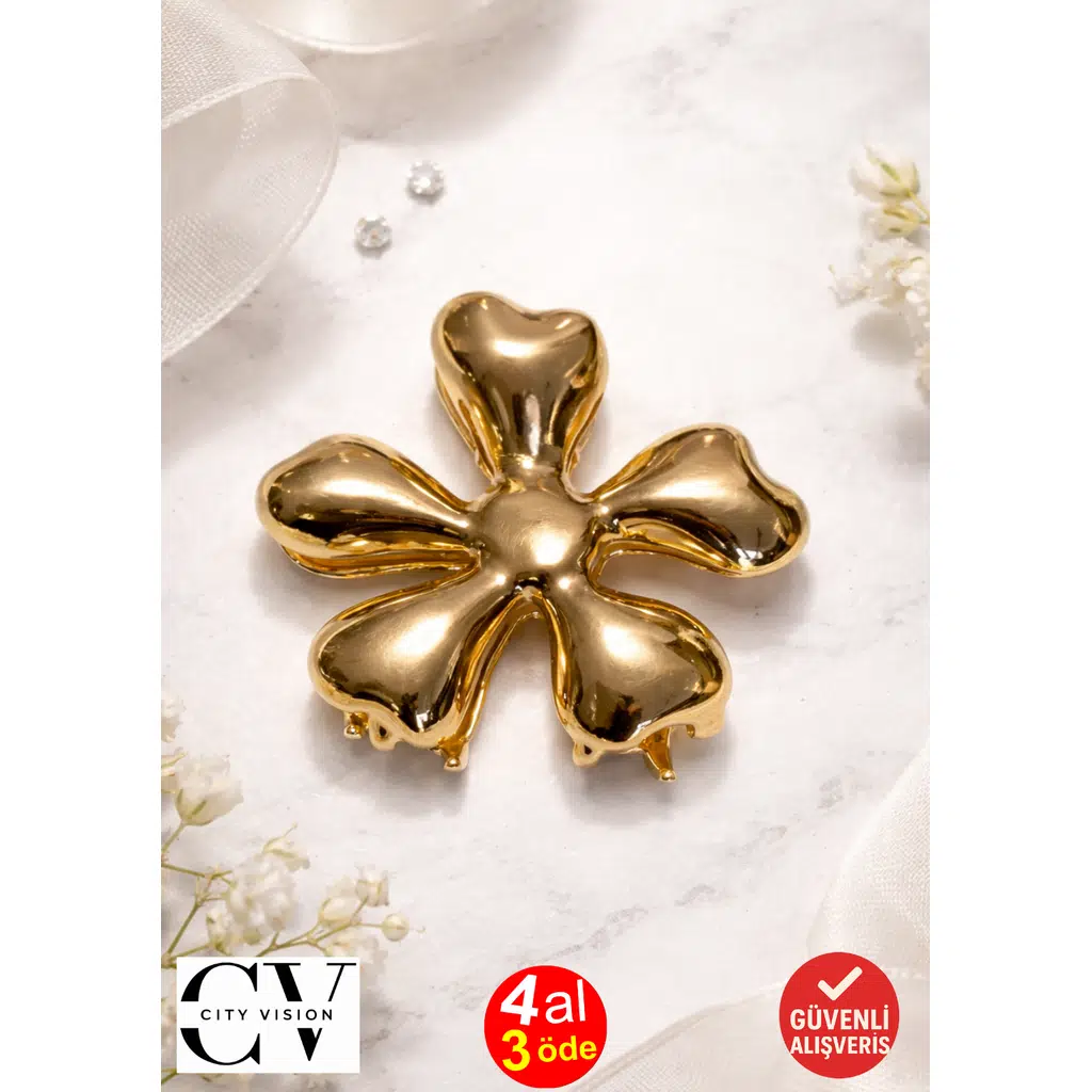 Yonca Kalp Model Gold Saç Tokası – Şık Metal Mandal Toka 5 cm