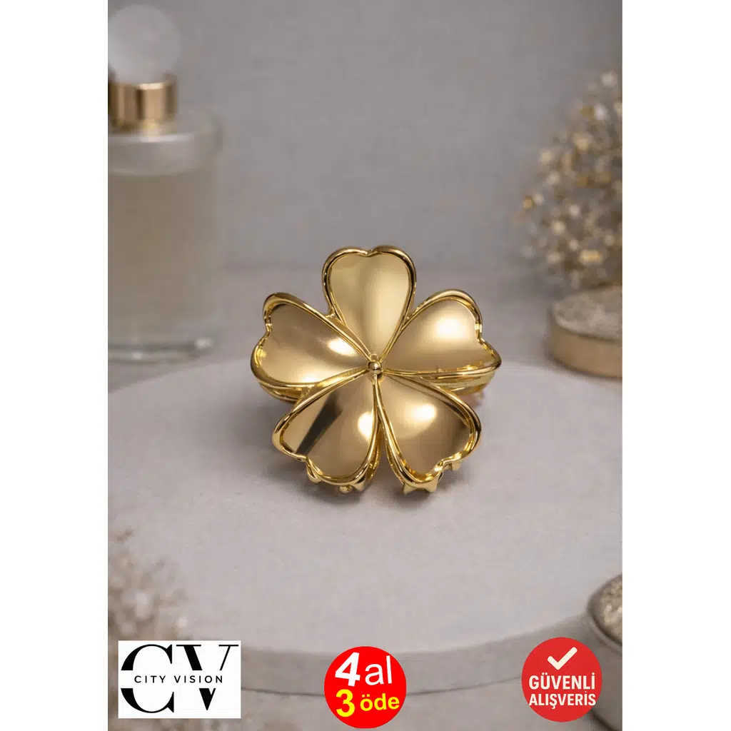 Yonca Model Gold Saç Tokası – Zarif Metal Mandal Toka 5 cm