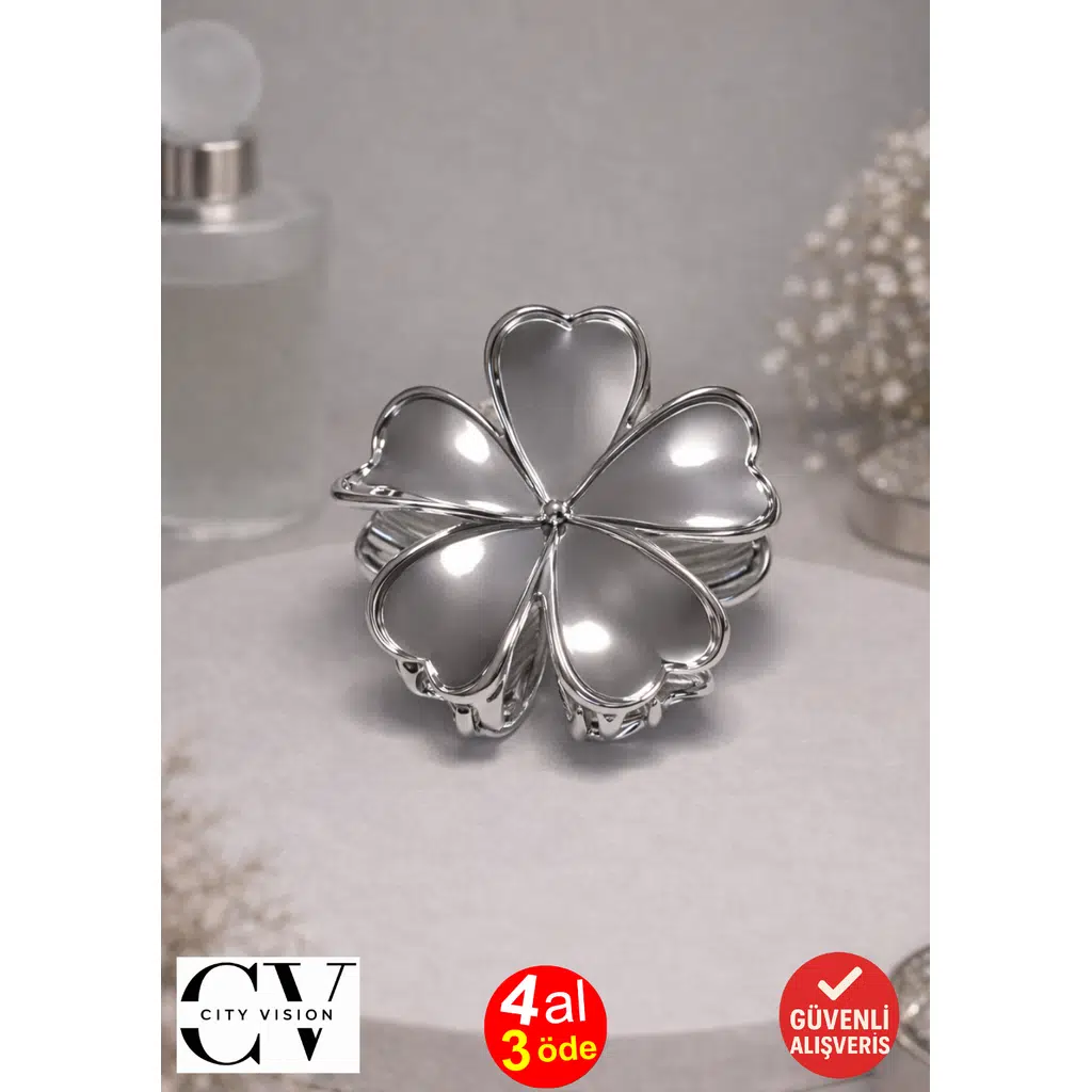 Yonca Model Gümüş Saç Tokası – Zarif Metal Mandal Toka 5 cm